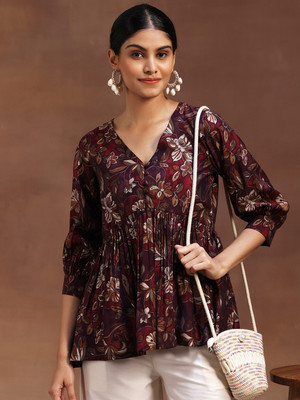 LIBAS Women Printed A-line Kurta(Maroon)