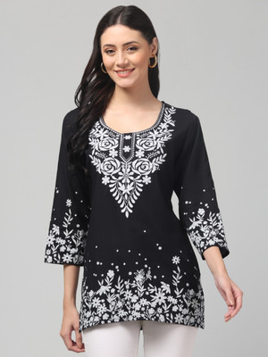 Synthify Women Self Design A-line Kurta(Black)