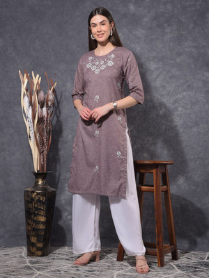 Mamoose Women Self Design Ethnic Dress Kurta(Brown, White)