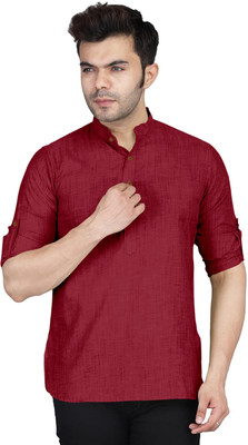 ZOMBOM Men Solid Straight Kurta(Maroon)