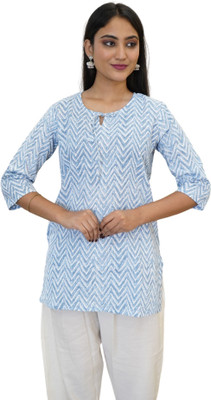 HouseofRivaa Women Printed, Block Print Straight Kurta(Blue, White)