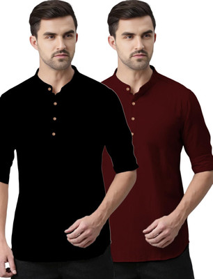 DaReal Men Solid A-line Kurta(Maroon)