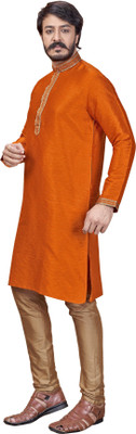 Viradiya Men Self Design Straight Kurta(Orange)
