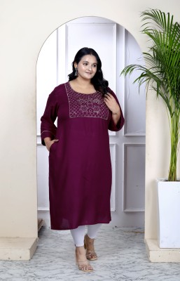 MEHKFAB Women Printed Straight Kurta(Maroon)