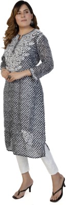 Golden Chikan Export Women Chikan Embroidery Straight Kurta(Black)