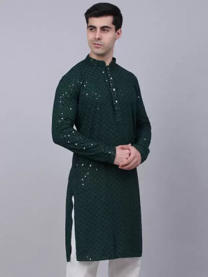 DHARMESH ENTEPRISE Men Self Design Straight Kurta(Dark Green)