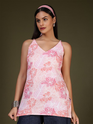 Nayo Women Printed Straight Kurta(Pink)