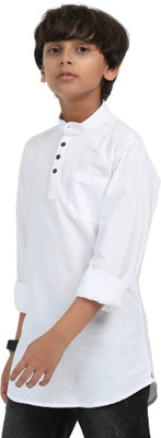 ROCKET SCIENCE Boys Solid Straight Kurta(White)