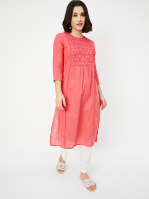 MAX Women Printed Straight Kurta(Orange)