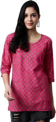 mahi creation Women Printed Straight Kurta(Pink)