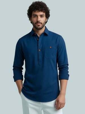 Vashuqi Men Solid A-line Kurta(Blue)