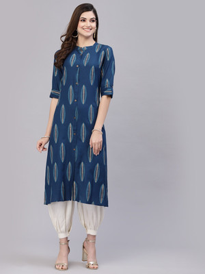 Stylum Women Printed A-line Kurta(Blue)