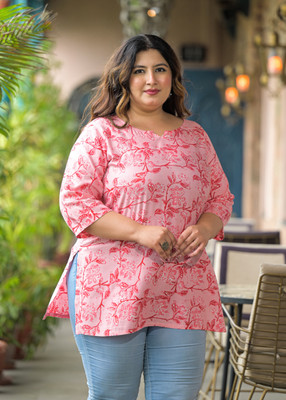 RopaDeModa Women Printed Straight Kurta(Pink)