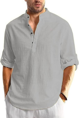 EDIN ENTERPRISES Men Solid Straight Kurta(Grey)