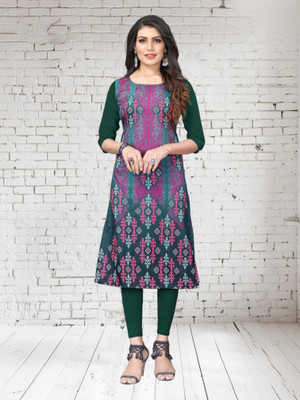 Growmore Fab Women Printed Anarkali Kurta(Green)
