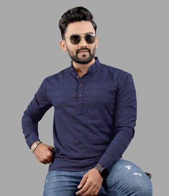 SOPANI Men Self Design Straight Kurta(Dark Blue)