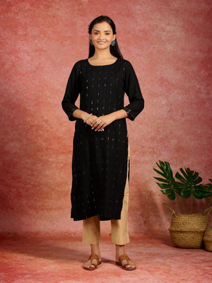 Elegant Creation Women Self Design A-line Kurta(Black)