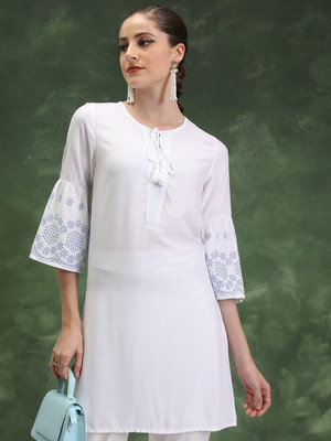 Vishudh Women Solid Ethnic Dress Kurta(White)