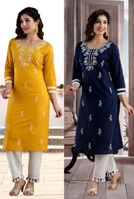 SISTO Women Embroidered Straight Kurta(Multicolor)