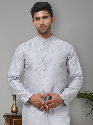 ANOUK Men Embroidered Straight Kurta(Grey)