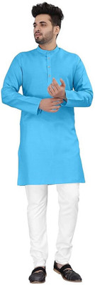Metro Traders Men Solid Straight Kurta(Blue)