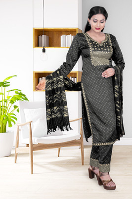 SABRANG MIX & MATCH Women Printed Straight Kurta(Black)