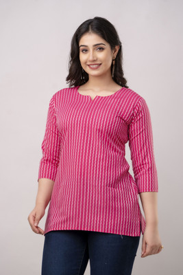 VROEGER Women Self Design Straight Kurta(Pink)