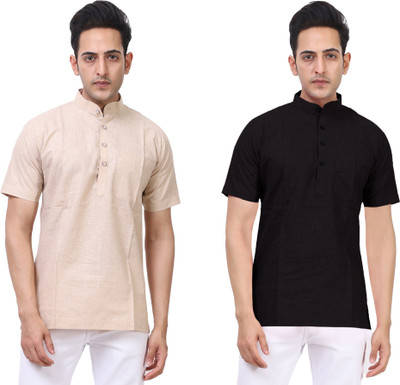 Kavita Fasion Men Solid Straight Kurta(Beige, Black)
