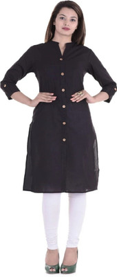 HouseOfCommon Women Solid Straight Kurta(Black)
