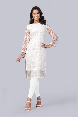 Manthan Creation Women Embroidered A-line Kurta(White)