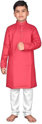 GUYS HUBB Boys Solid Ethnic Dress Kurta(Pink)