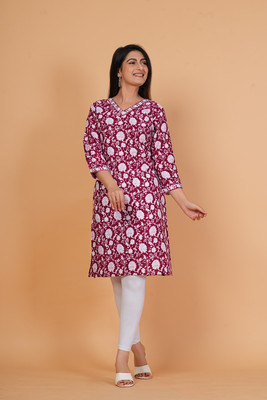 CLOTHI FAB Women Floral Print Straight Kurta(Maroon)