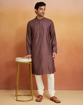 Fabindia Men Printed Straight Kurta(Maroon)