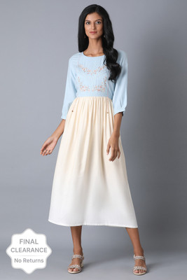 W Women Embroidered A-line Kurta(Light Blue)