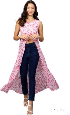 VESICLE Women Printed Frontslit Kurta(Pink)