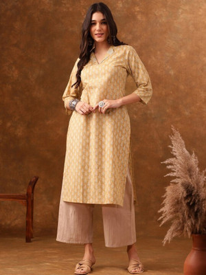 ANOUK Women Printed Straight Kurta(Yellow)