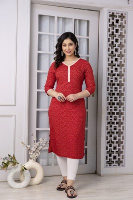 CKM Women Printed A-line Kurta(Red)