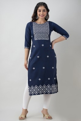 Kimoza Women Embroidered Straight Kurta(Dark Blue)