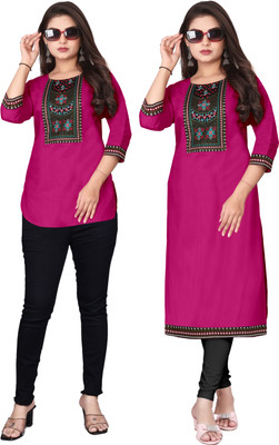 psmn Women Embroidered A-line Kurta(Red)
