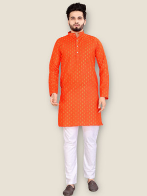 Relief Zone Men Printed A-line Kurta(Orange)