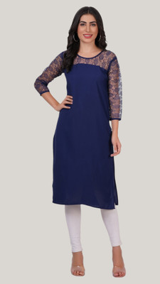 Adgood fashion Women Printed Straight Kurta(Blue)