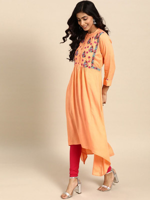 ANOUK Women Printed A-line Kurta(Orange)