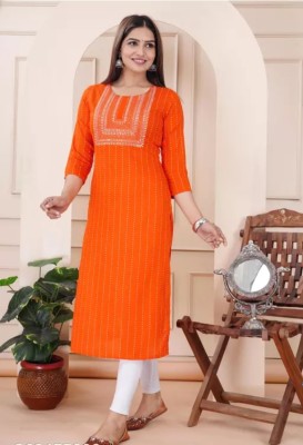 Mishti Fashion Women Embroidered Straight Kurta(Orange)