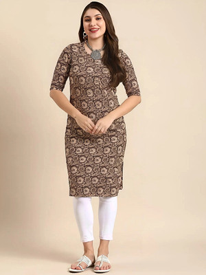 EthnicBasket Women Printed A-line Kurta(Beige, Black)