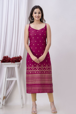 VIHAN Women Printed A-line Kurta(Maroon)