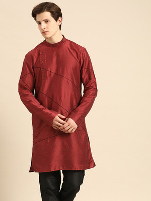 ANOUK Men Self Design Straight Kurta(Red)