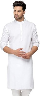 Fashion Launge Men Solid Straight Kurta(White)