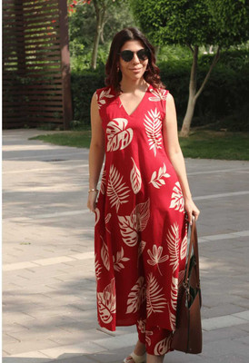 Om Sai Creation Women Printed A-line Kurta(Maroon)