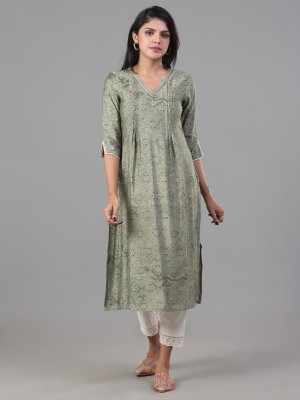 Vismay Women Embroidered A-line Kurta(Green)