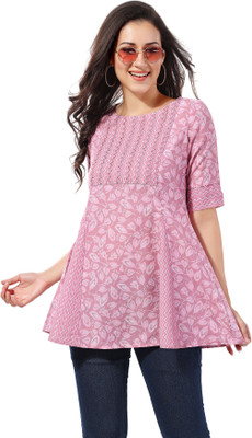 Keshubaba Women Printed A-line Kurta(Pink, Grey)